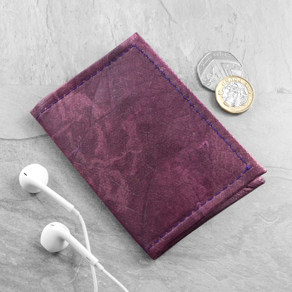 Bifold Cardholder in Leaf Leather - Dark Lavender