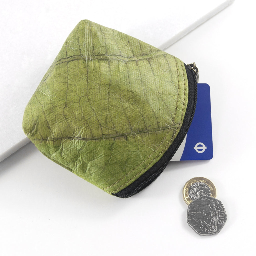 Mini Coin Purse in Leaf Leather - Leaf Green