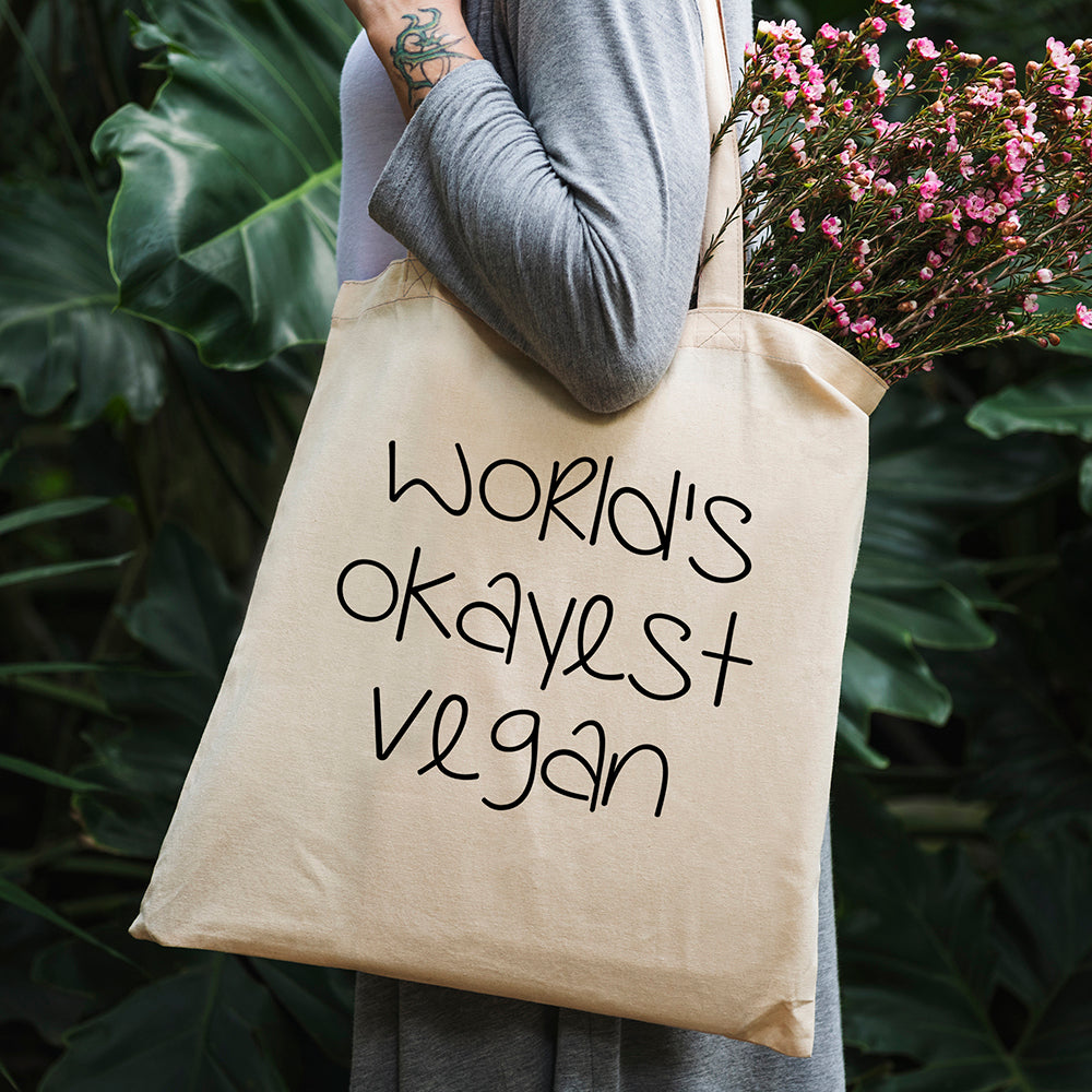 World's Okayest Vegan Tote Bag - 100% Cotton Canvas Bag