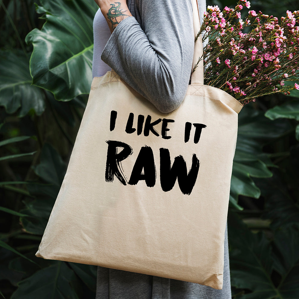 Funny Tote Bag - I Like It Raw - 100% Cotton Canvas Bag