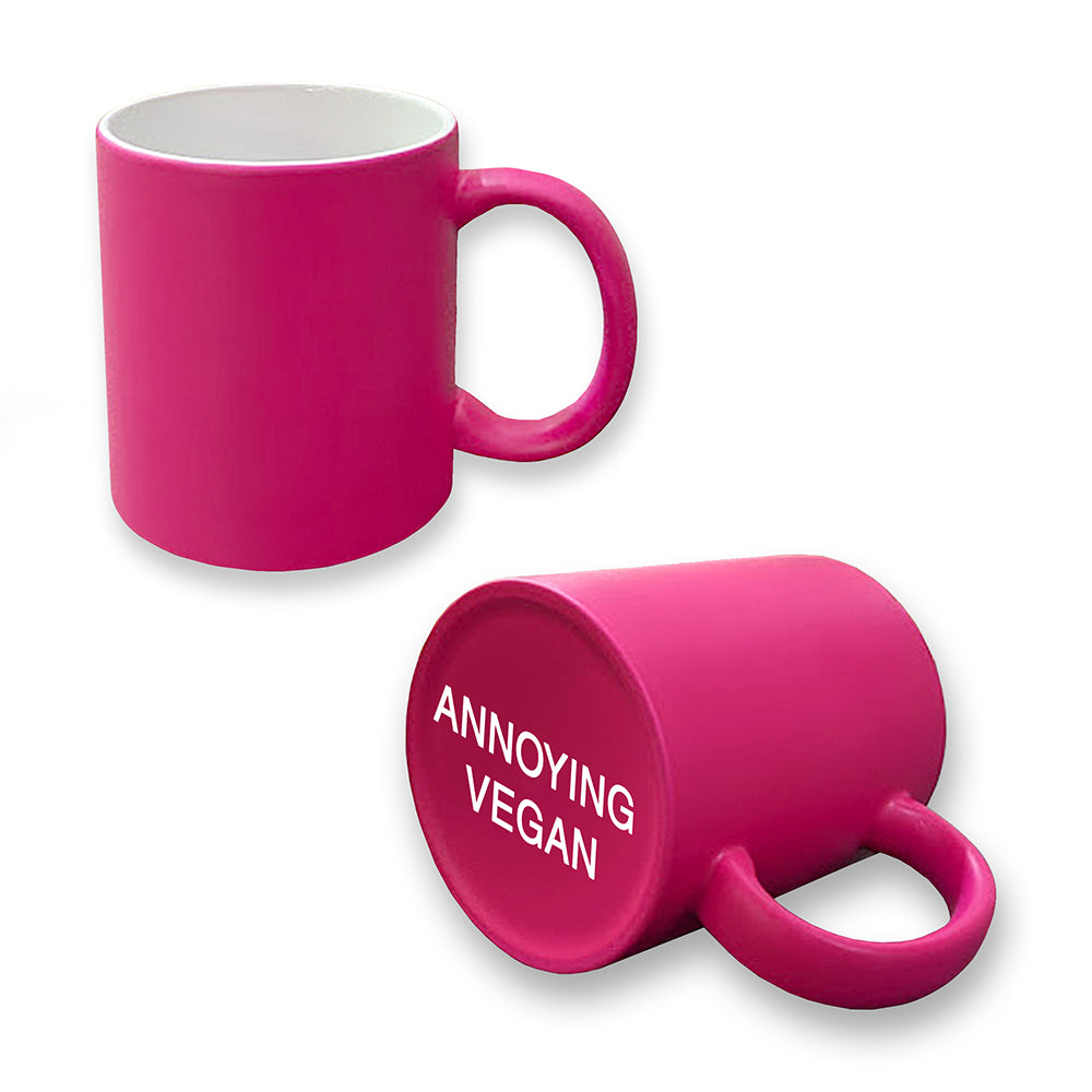 Secret 'Annoying Vegan' Message Neon Mug - Hilarious Vegan Gift, Tea or Coffee Cup, Vegan gifts uk, funny vegan mug, coffee mug vegan