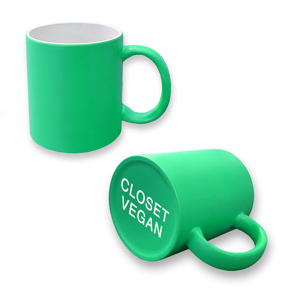 Secret 'Closet Vegan' Message Neon Mug - Hilarious Vegan Gift, Tea or Coffee Cup, Vegan gifts uk, funny vegan mug, coffee mug vegan