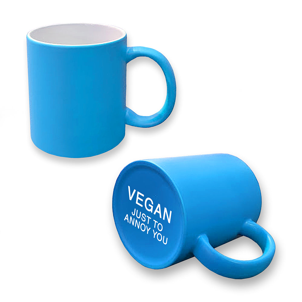 Secret 'Vegan Just To Annoy You' Message Neon Mug - Hilarious Vegan Gift, Tea or Coffee Cup, Vegan gifts uk, funny vegan mug, coffee mug