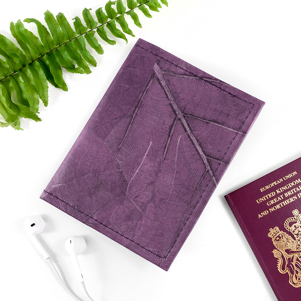 Passport Cover in Leaf Leather - Dark Lavender