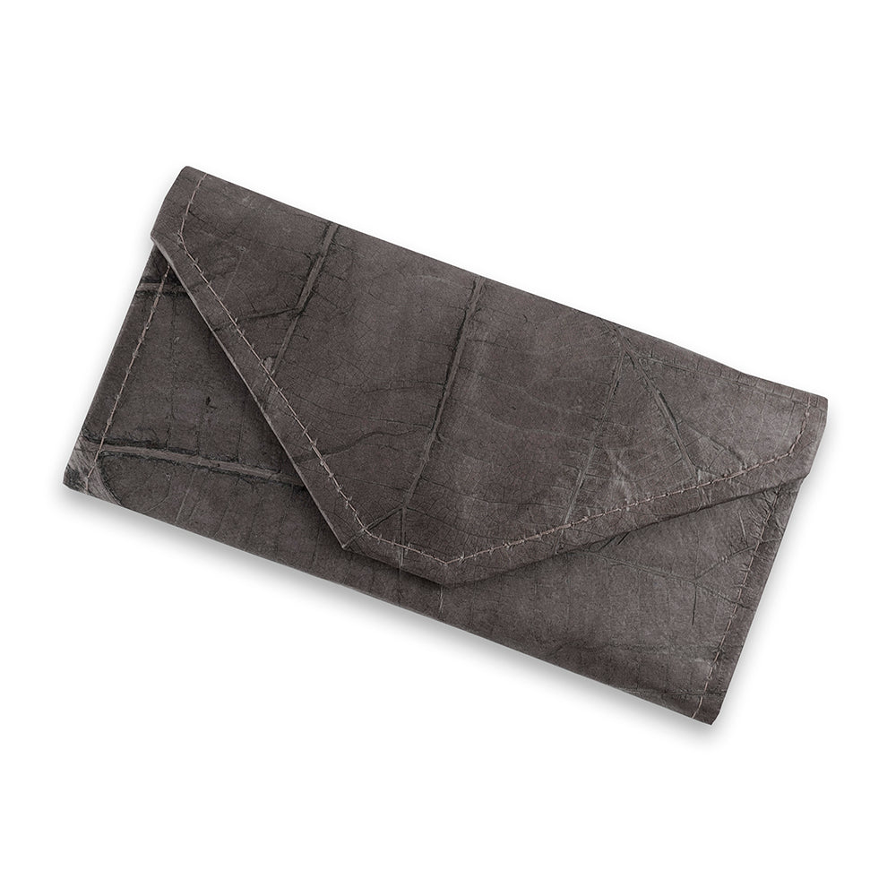 Ladies Continental Wallet in Leaf Leather - Pebble Black