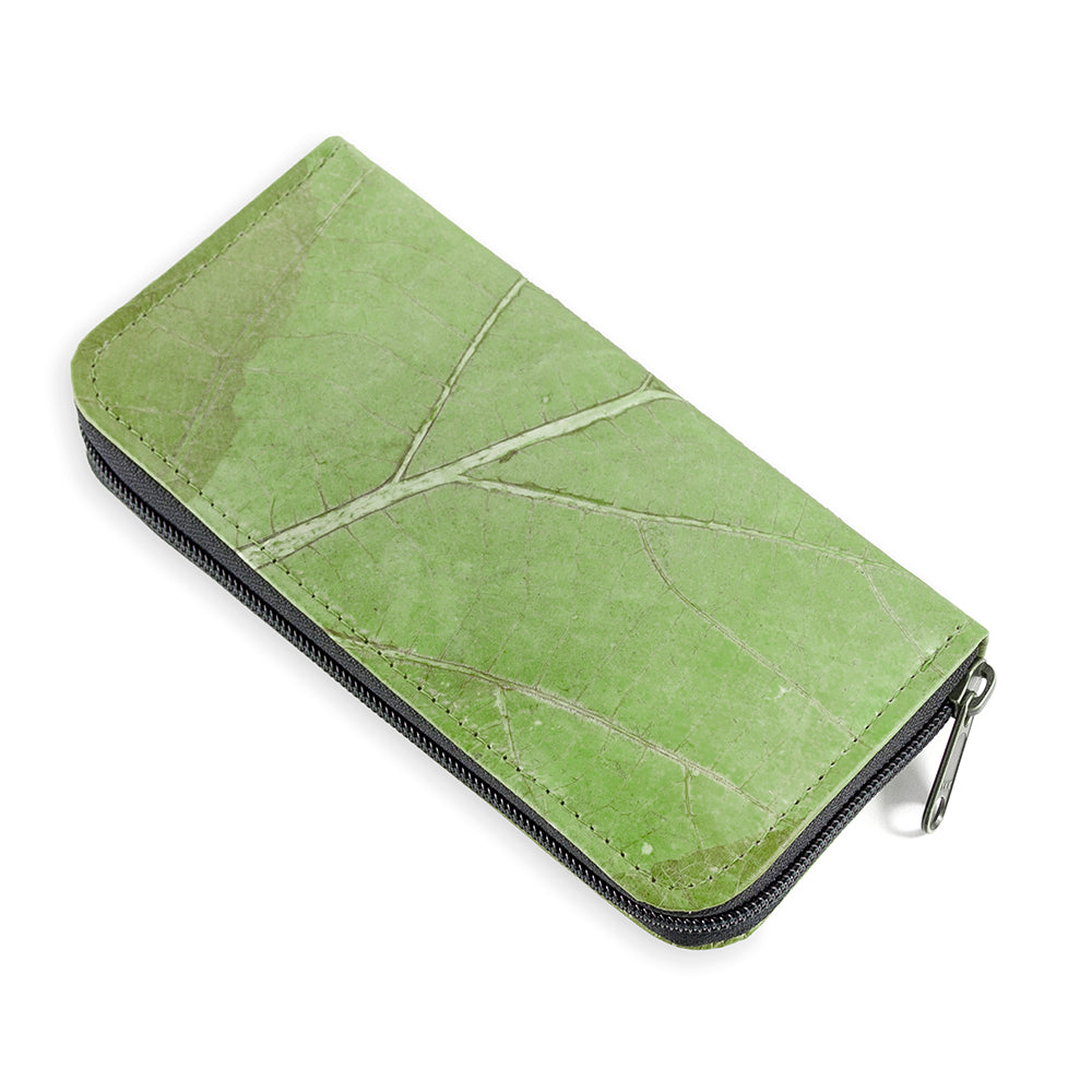 Ladies Zip Over Wallet in Leaf Leather - Leaf Green