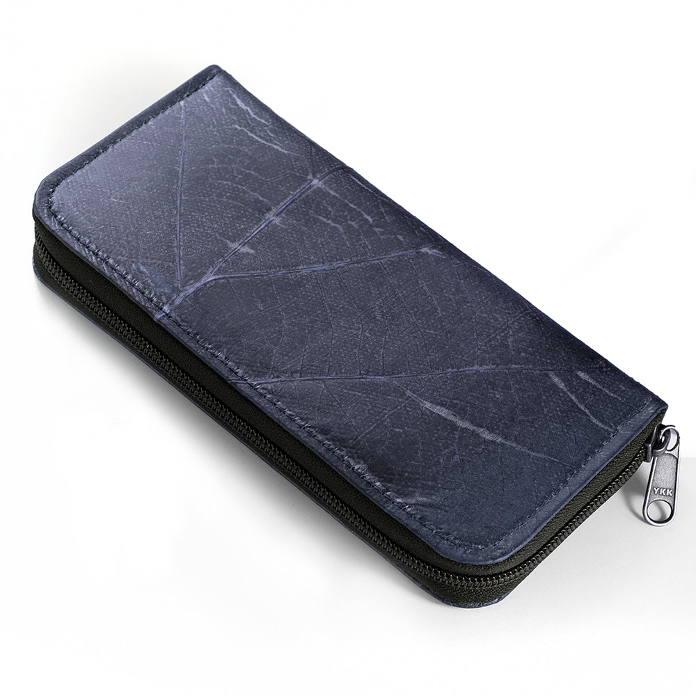 Ladies Zip Over Wallet in Leaf Leather - Midnight Blue