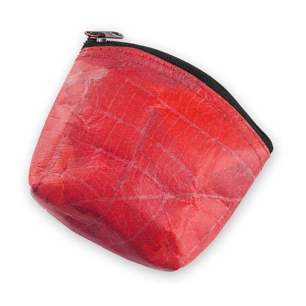Mini Coin Purse in Leaf Leather - Berry Red