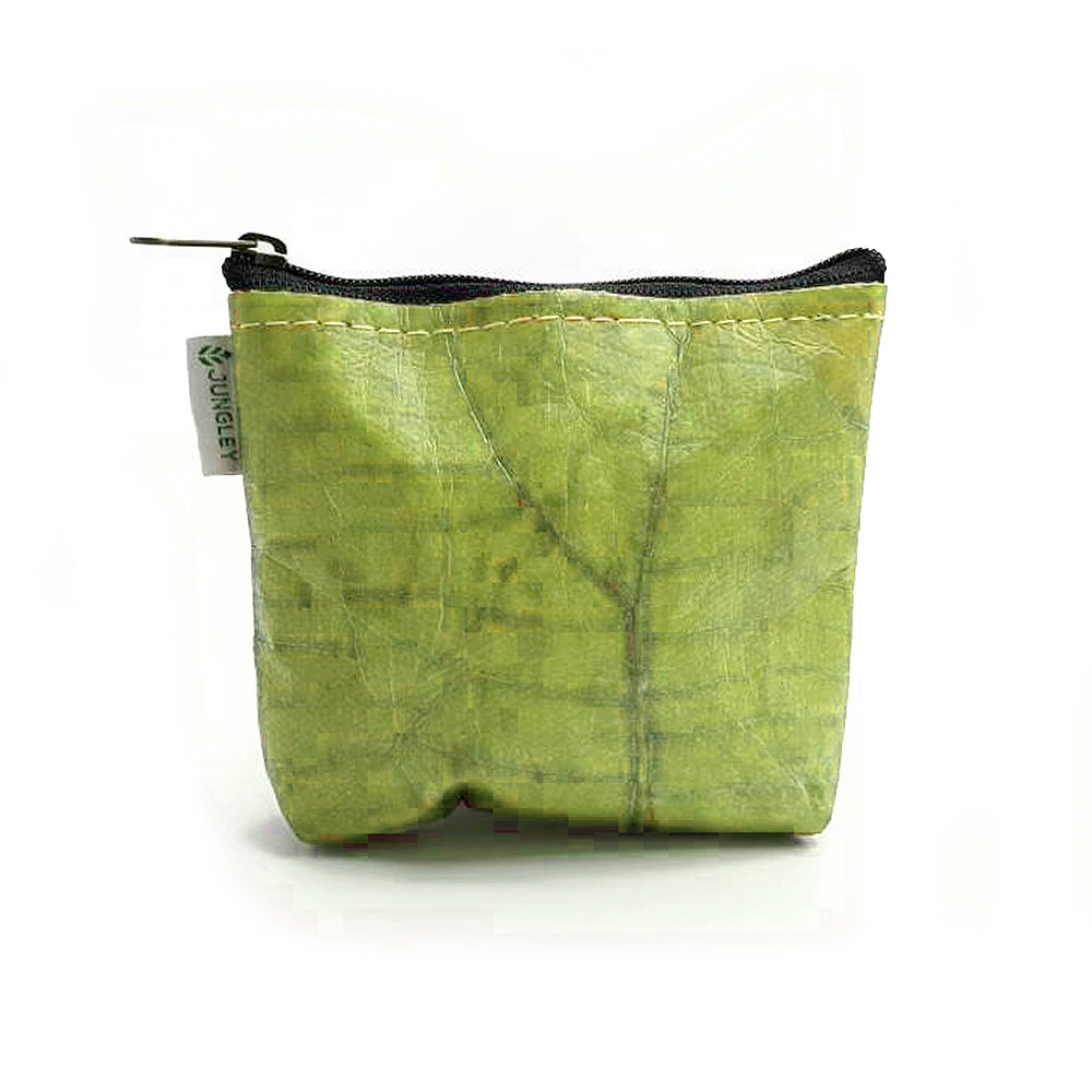 Vegan Teak Leaf Leather Straight Edge Coin Bag in Green