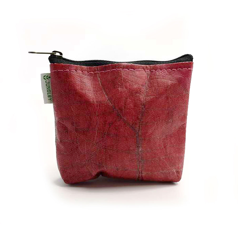 Vegan Teak Leaf Leather Straight Edge Coin Bag in Pink