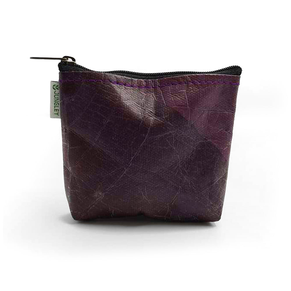 Vegan Teak Leaf Leather Straight Edge Coin Bag in Purple