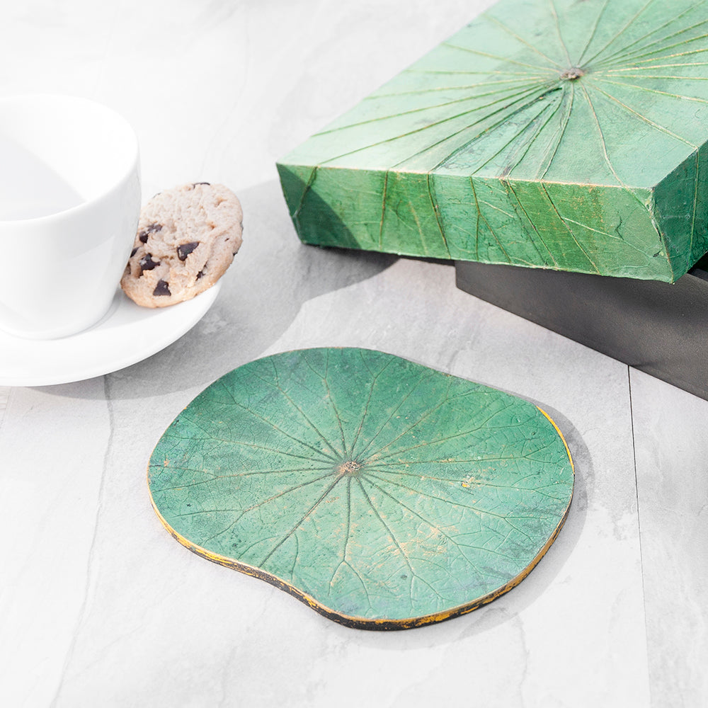 Green Lotus Leaf Coasters - Set of Six
