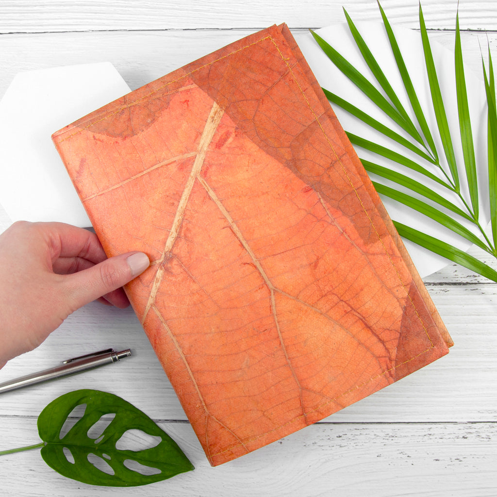 A5 Refillable Leaf Leather Journal - Cinnamon Orange