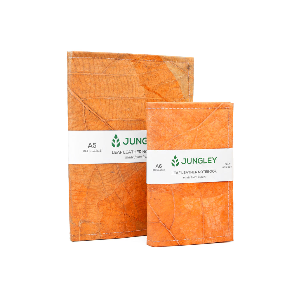 A5 Refillable Leaf Leather Journal - Cinnamon Orange