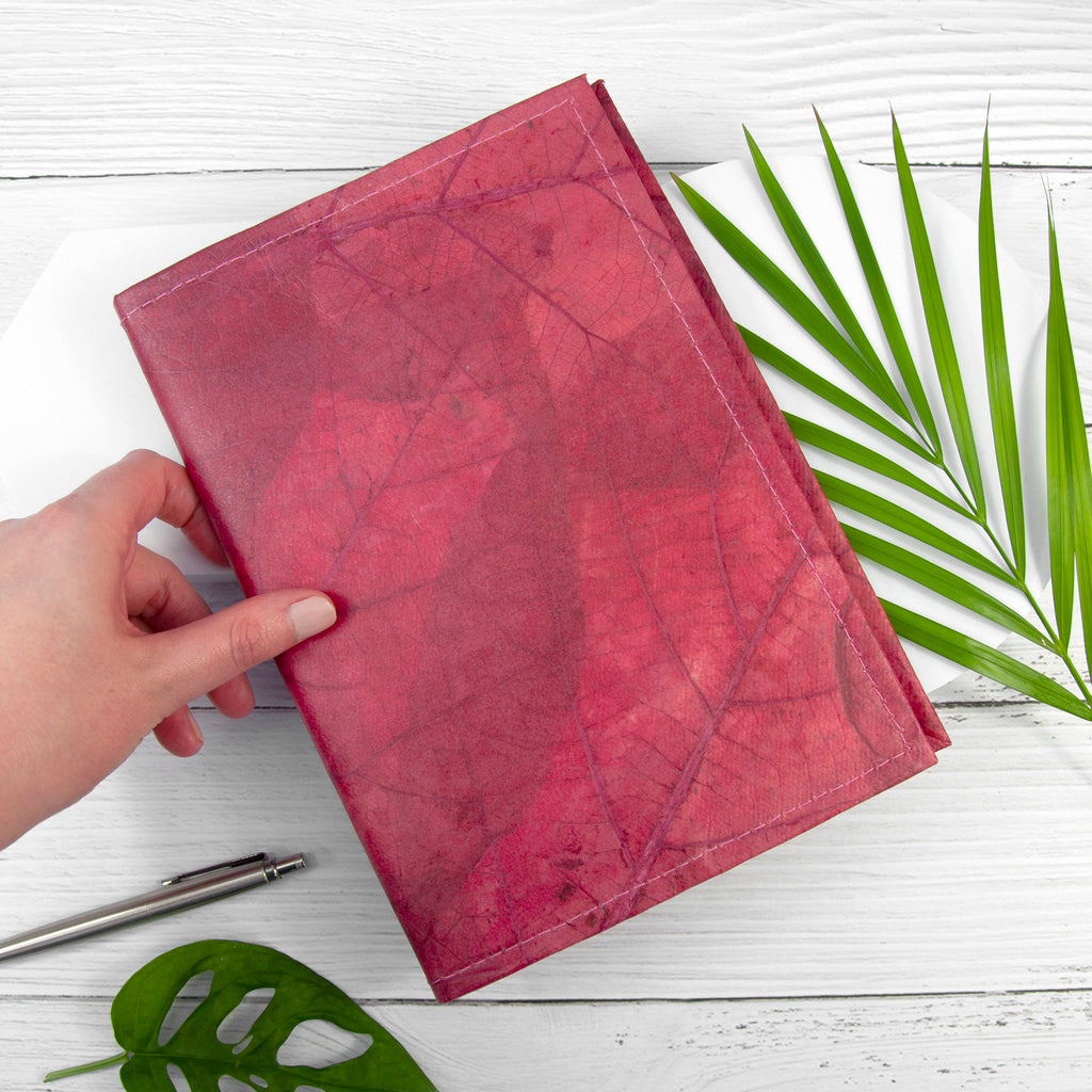 A5 Refillable Leaf Leather Journal - Pink Coral