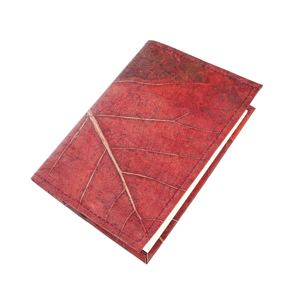 A5 Refillable Leaf Leather Journal - Berry Red