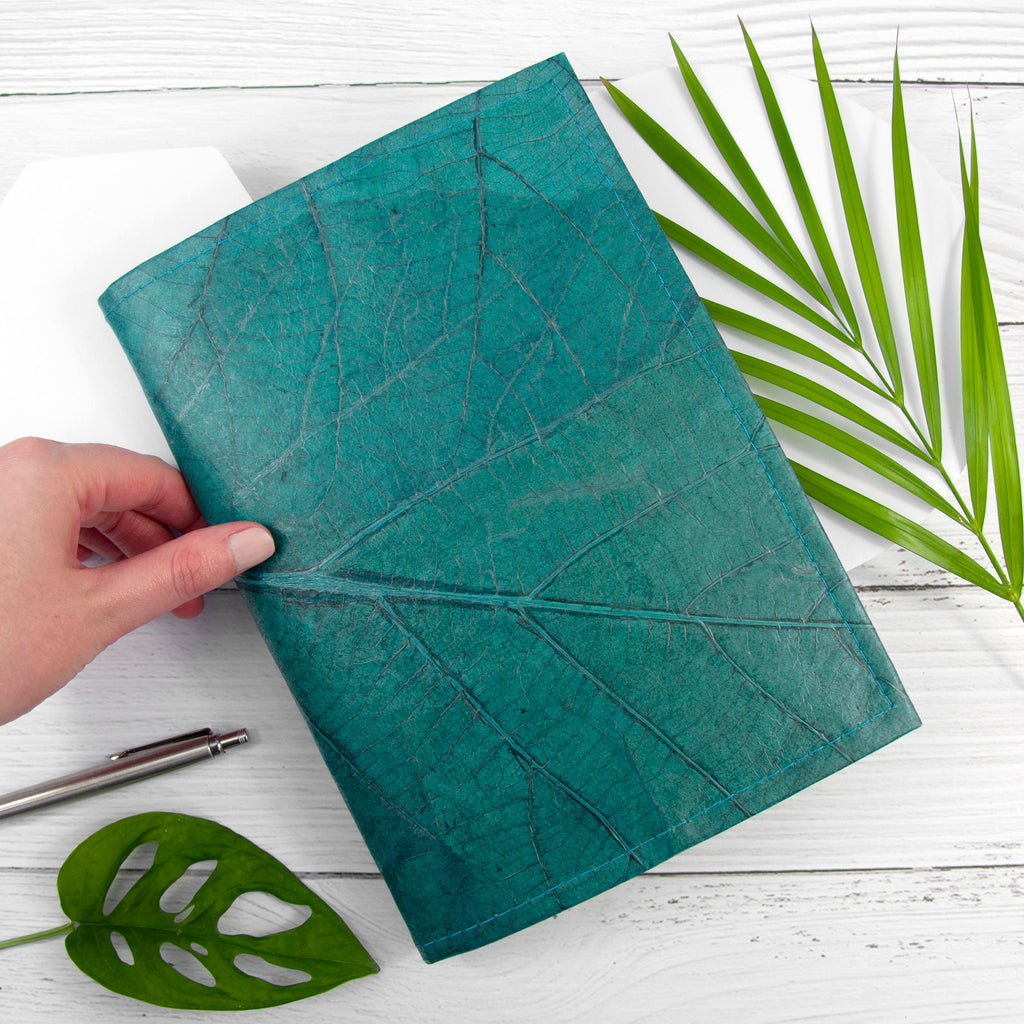 A5 Refillable Leaf Leather Journal - Teal