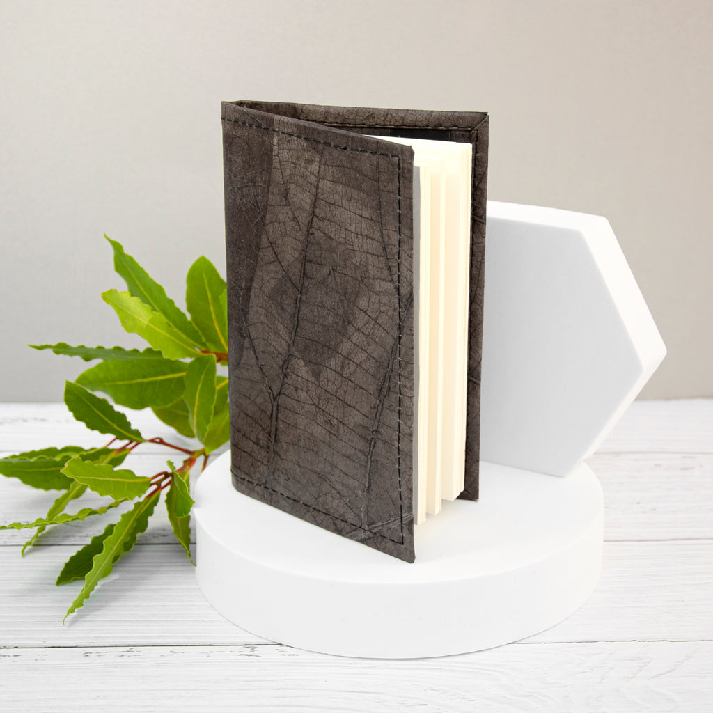 A6 Refillable Leaf Leather Journal - Pebble Black