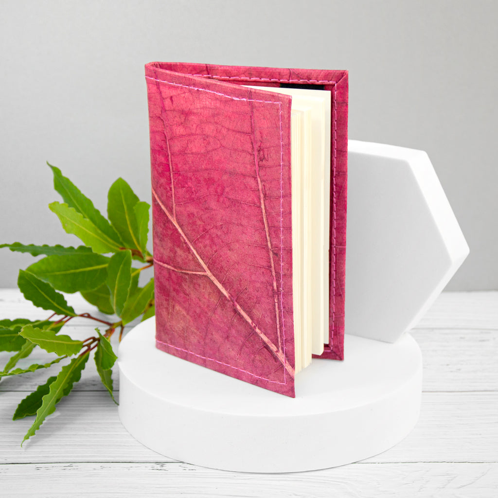 A6 Refillable Leaf Leather Journal - Pink Coral