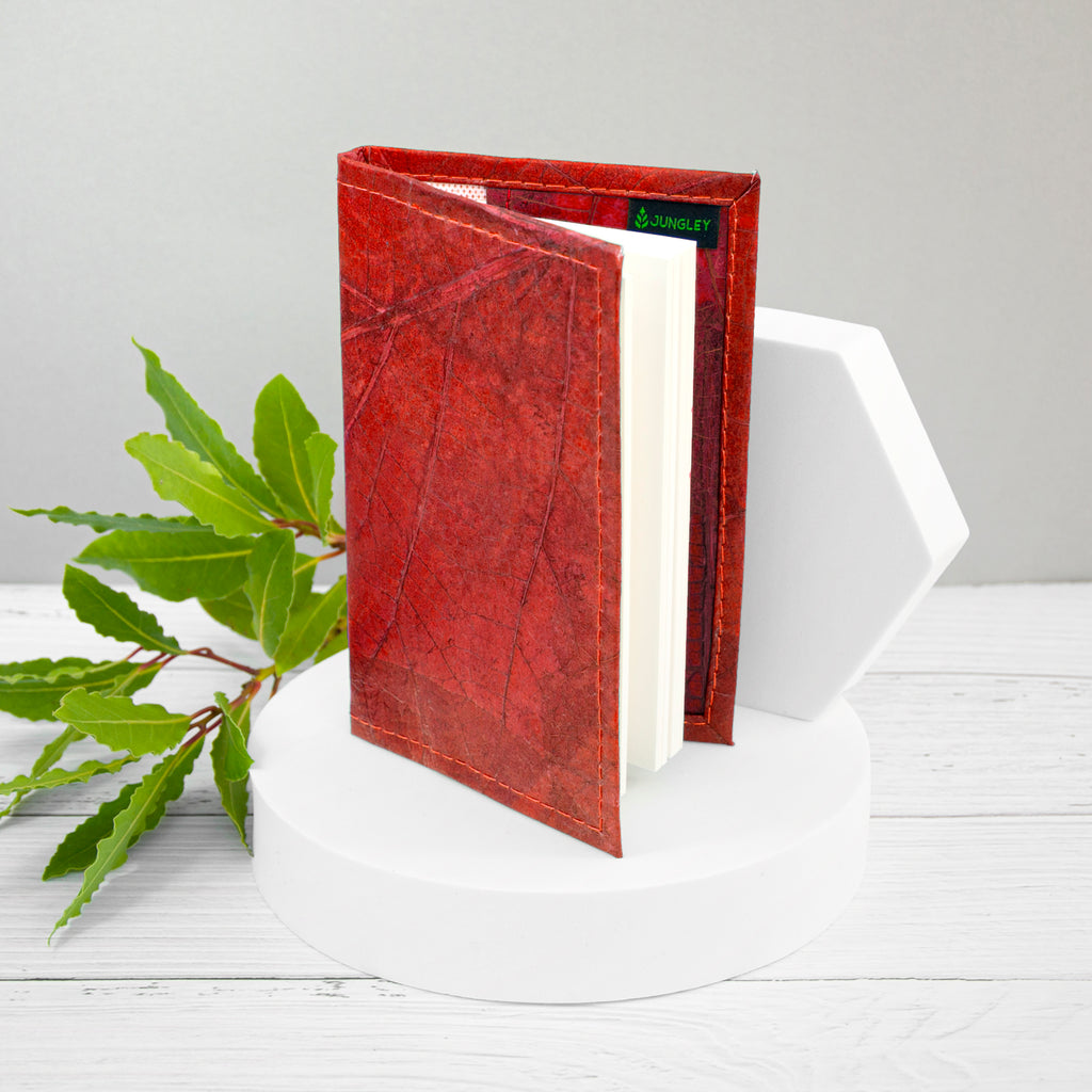 A6 Refillable Leaf Leather Journal - Berry Red