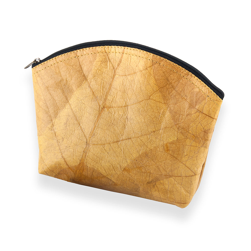 Make Up Bag Medium in Leaf Leather - Tuscan Yellow