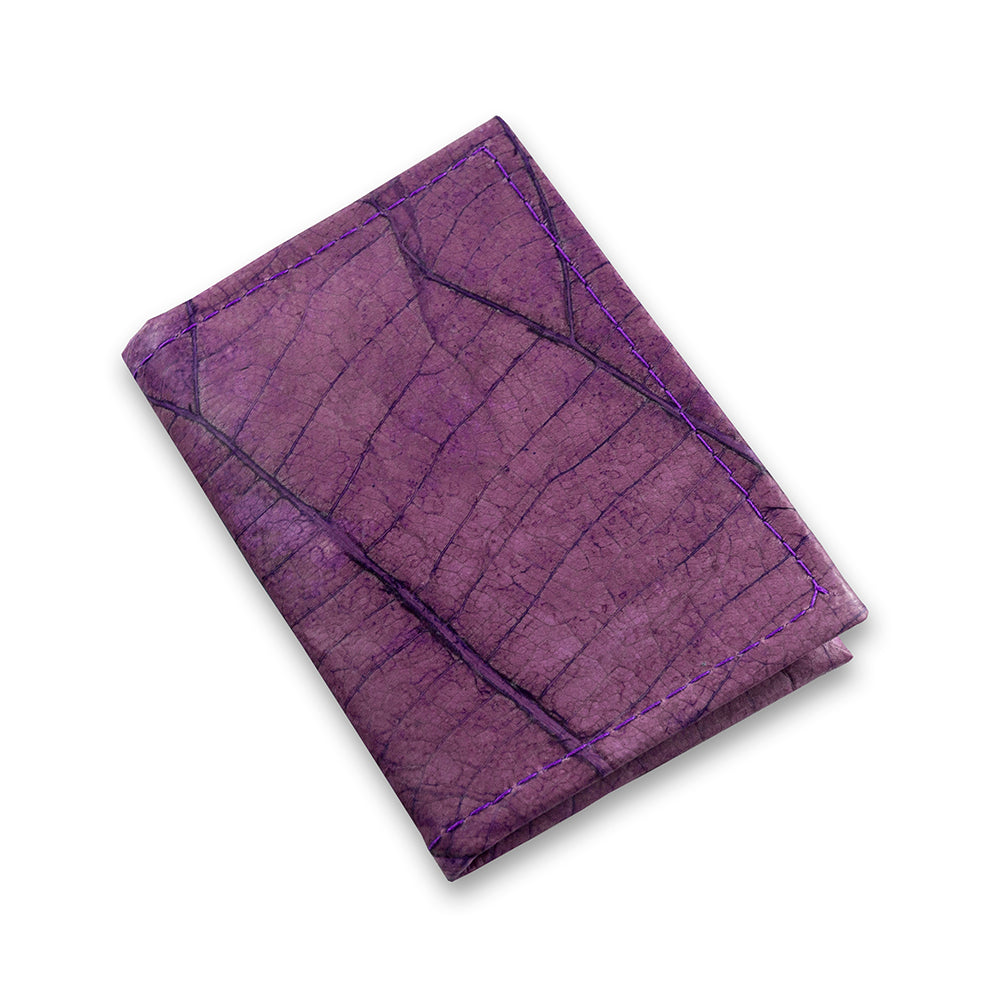 Bifold Cardholder in Leaf Leather - Dark Lavender