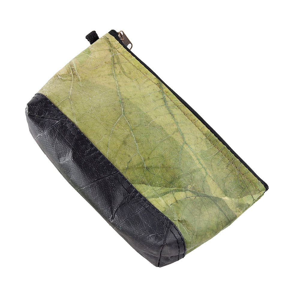 Small Vegan Leaf Leather Wash Bag - Leaf Green