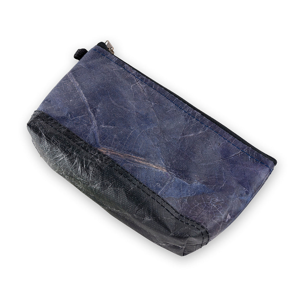 Small Vegan Leaf Leather Wash Bag - Midnight Blue