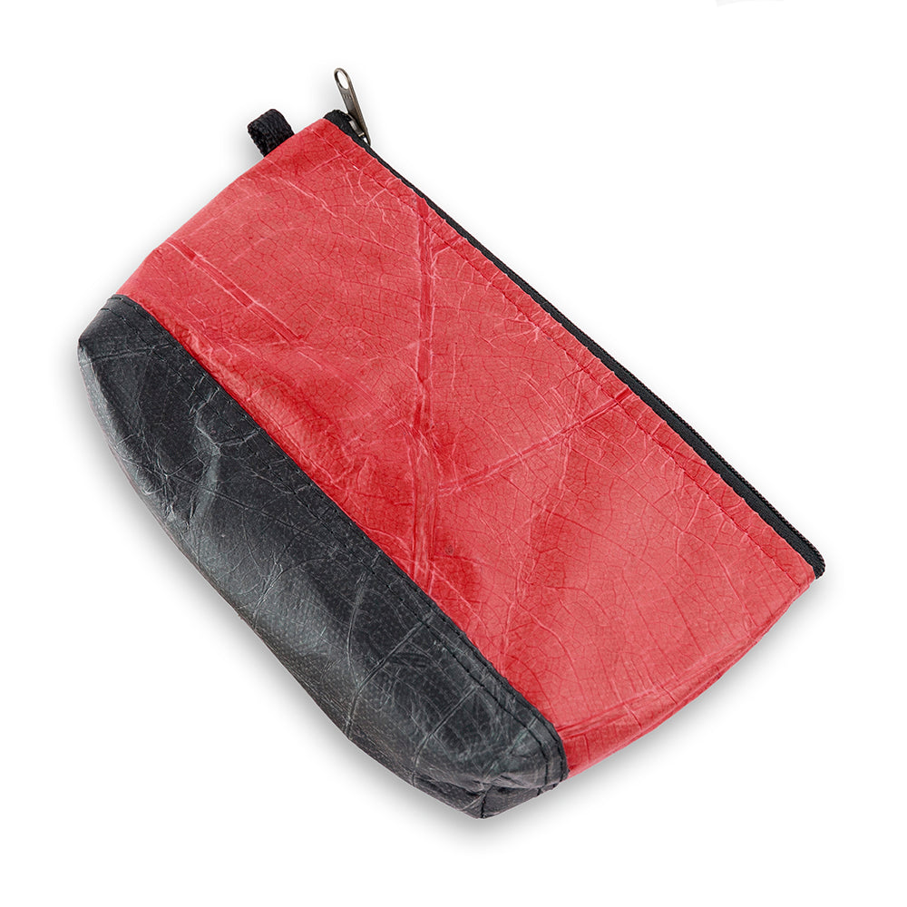 Small Vegan Leaf Leather Wash Bag - Berry Red