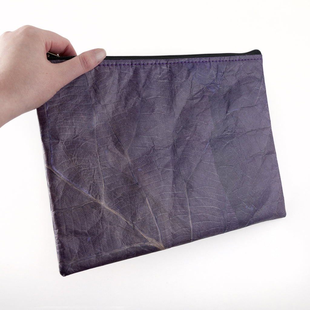 Clutch Bag in Leaf Leather - Dark Lavender