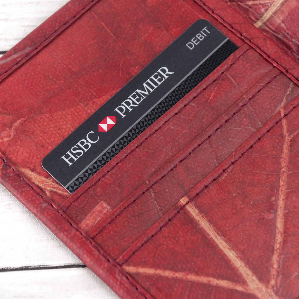 Passport Cover in Leaf Leather - Berry Red
