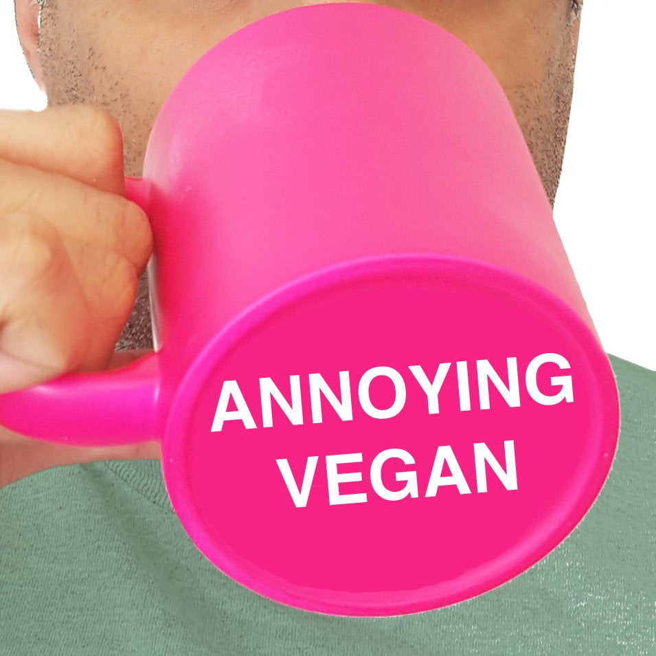 Secret 'Annoying Vegan' Message Neon Mug - Hilarious Vegan Gift, Tea or Coffee Cup, Vegan gifts uk, funny vegan mug, coffee mug vegan