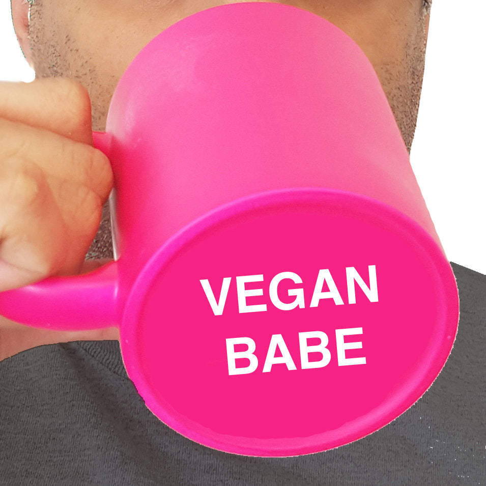 Secret 'Vegan Babe' Message Neon Mug - Hilarious Vegan Gift, Tea or Coffee Cup, Vegan gifts uk, funny vegan mug, coffee mug vegan